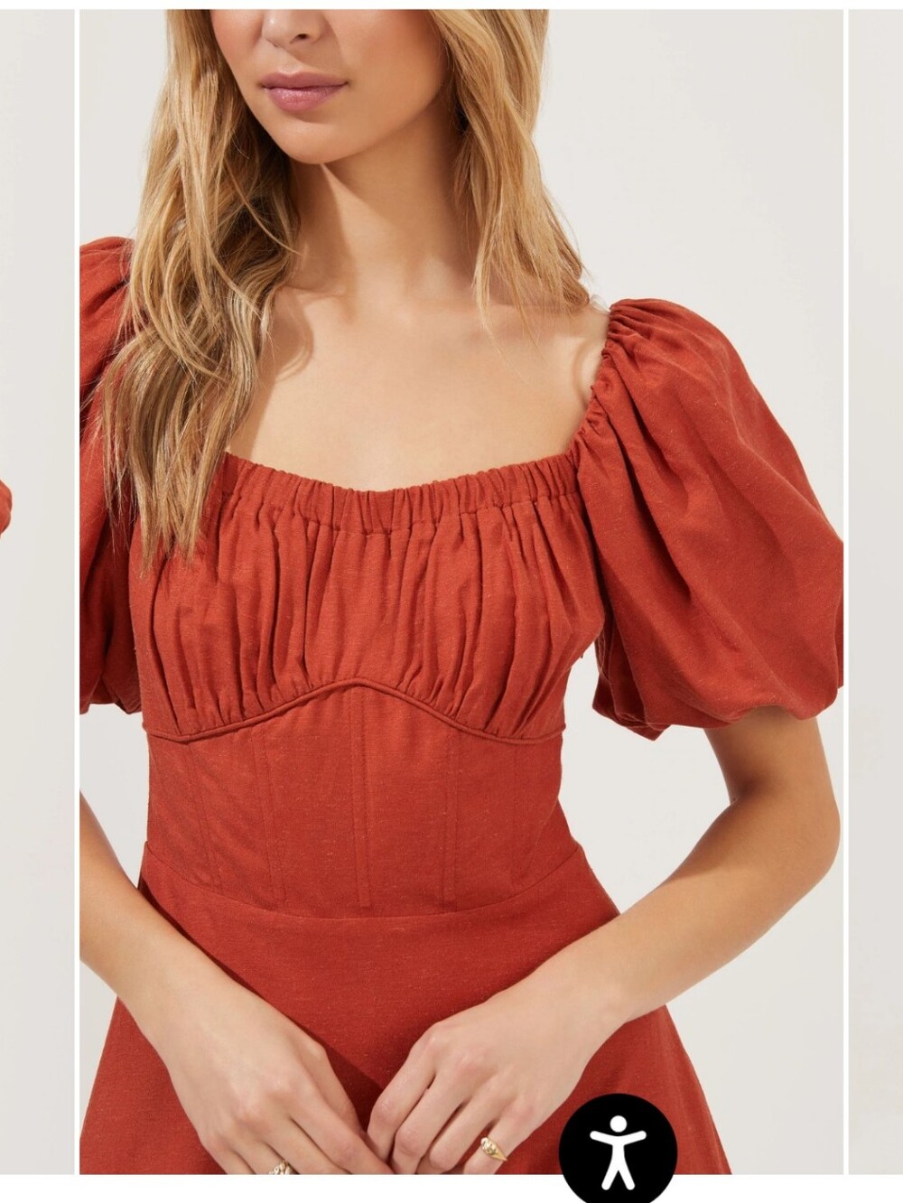 ASTR Darcy Puff Sleeve MIDI DRESS RUST XS/S - Picture 5 of 13